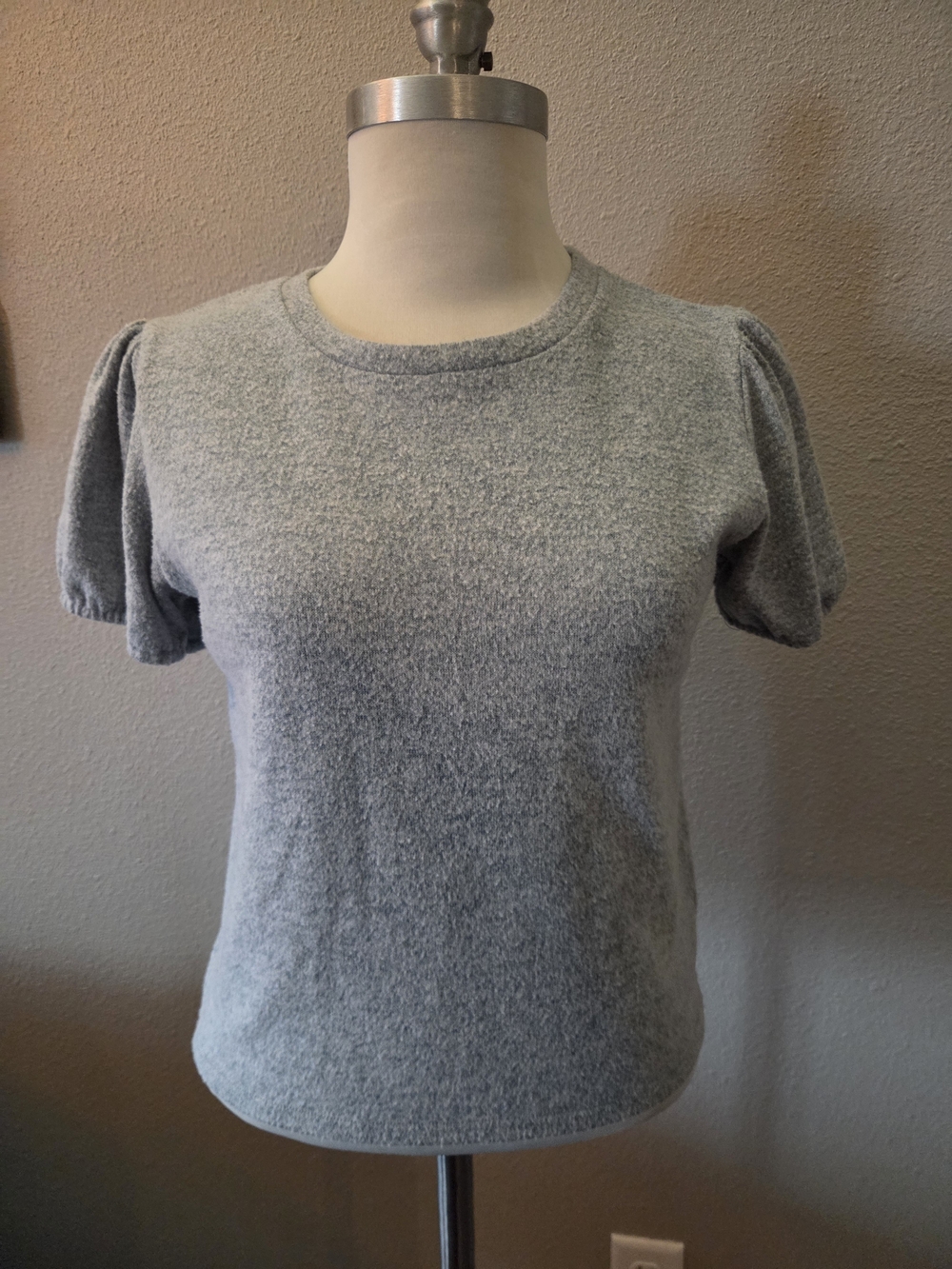 Freshman Light Blue Short Puff Sleeve Knit Top